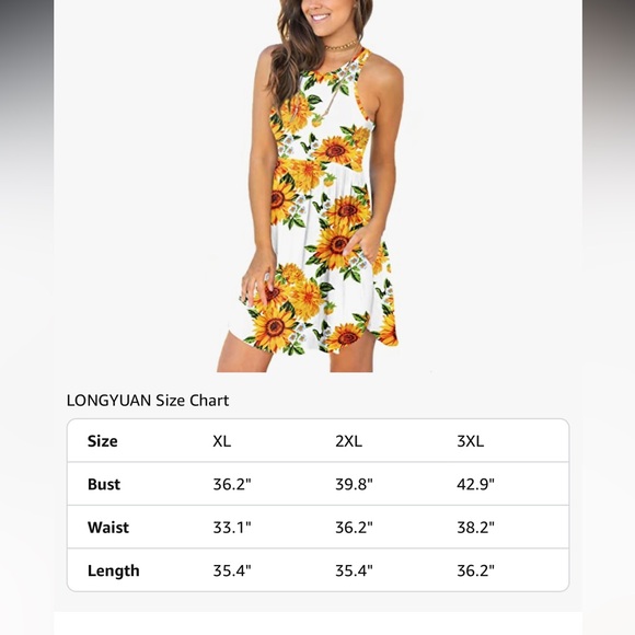 LONGYUAN Sundress Hawaiian Dresses for Women 2025 Summer Tank Dress w/Pockets 🌼 - Picture 4 of 4